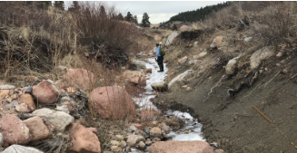 Assessment of Lindsay Pond - dry creek bed with snow.